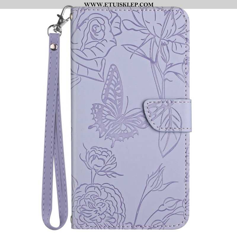 Etui Folio do Samsung Galaxy A13 Motyl Ze Smyczą